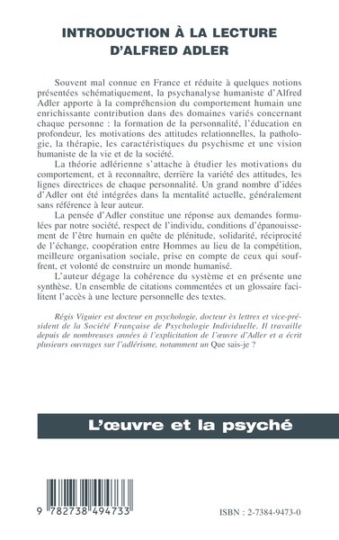 INTRODUCTION A LA LECTURE D'ALFRED ADLER (9782738494733-back-cover)