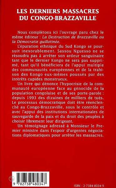 LES DERNIERS MASSACRES DU CONGO-BRAZZAVILLE (NOVEMBRE - DECEMBRE 1998), Rapport succinct adressé à monsieur le Premier Ministre  (9782738480347-back-cover)