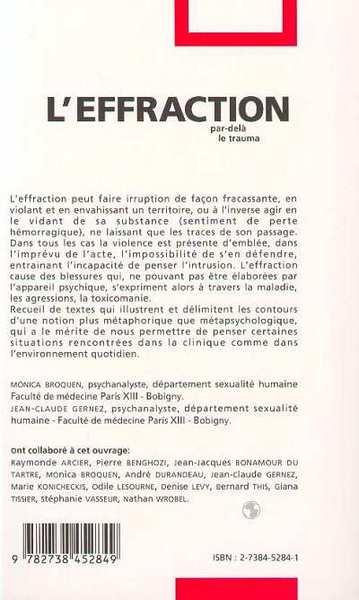 L'EFFRACTION, Par delà le trauma (9782738452849-back-cover)