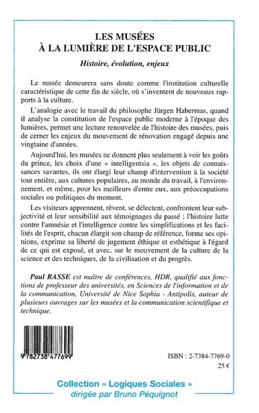 LES MUSÉES A LA LUMIÈRE DE L'ESPACE PUBLIC, Histoire, évolution, enjeux (9782738477699-back-cover)