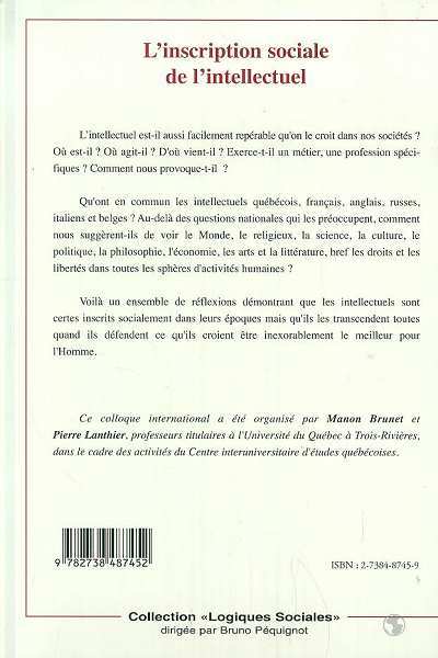 L'INSCRIPTION SOCIALE DE L'INTELLECTUEL (9782738487452-back-cover)