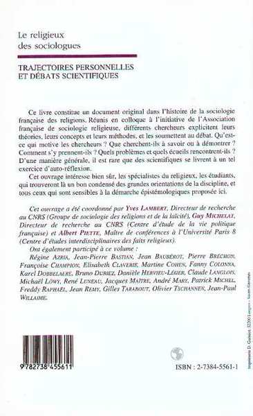 LE RELIGIEUX DES SOCIOLOGUES (9782738455611-back-cover)