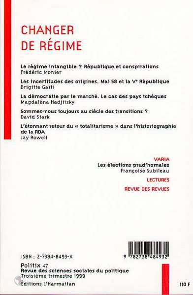 Politix, CHANGER DE REGIME (9782738484932-back-cover)