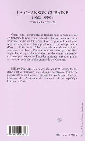 LA CHANSON CUBAINE (1902-1959) : textes et contexte (9782738498618-back-cover)