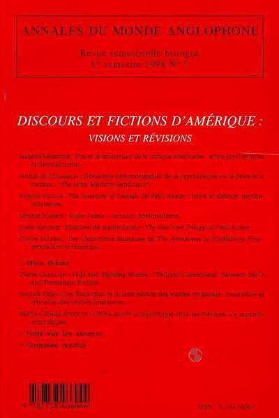 Annales du Monde Anglophone, Discours et fictions d'Amérique : visions et revisions (9782738466044-back-cover)