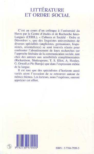 LITTÉRATURE ET ORDRE SOCIAL (9782738479990-back-cover)