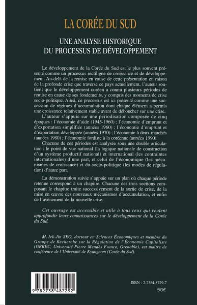 LA COREE DU SUD, Une analyse historique du processus de développement (9782738487292-back-cover)
