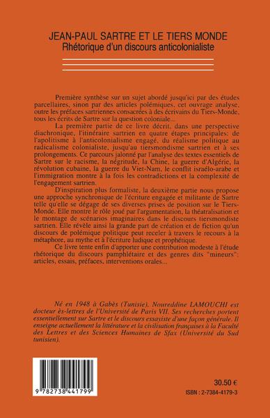 Jean-Paul Sartre et le Tiers-Monde, Rhétorique d'un discours anticolonialiste (9782738441799-back-cover)