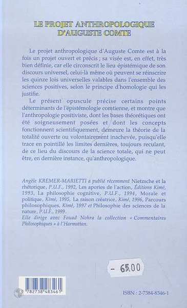 LE PROJET ANTHROPOLOGIQUE D'AUGUSTE COMTE (9782738483461-back-cover)