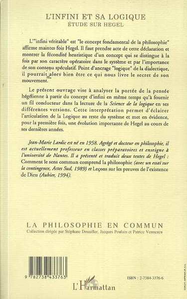 L'infini et sa logique, Etude sur Hegel (9782738433763-back-cover)
