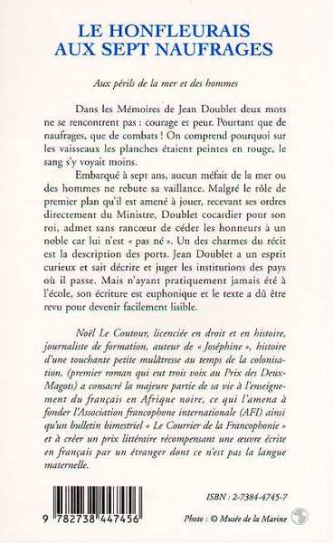 Le Honfleurais aux sept naufrages, Jean Doublet 1955-1728 (Texte authentique de ses mémoires remis en français) (9782738447456-back-cover)
