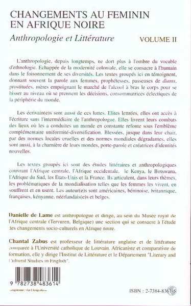 CHANGEMENTS AU FEMININ EN AFRIQUE NOIRE, Anthropologie et Littérature - Volume II (9782738483614-back-cover)