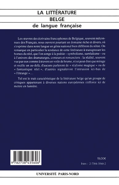Itinéraires et Contacts de cultures, La littérature belge de langue française (9782738435606-back-cover)