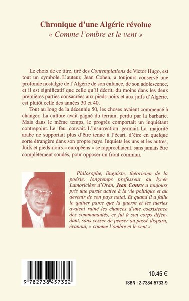 Chronique d'une Algérie révolue, "Comme l'ombre et le vent" (9782738457332-back-cover)