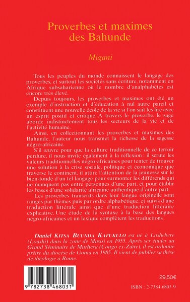 Proverbes et Maximes des Bahunde, Migani (Congo ex. Zaïre) (9782738468031-back-cover)