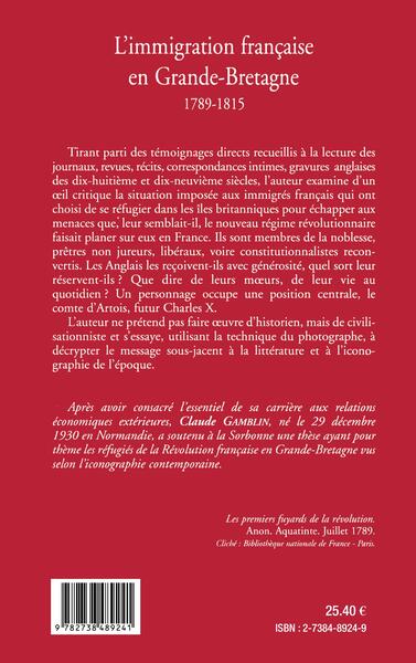 L'IMMIGRATION FRANCAISE EN GRANDE-BRETAGNE 1789-1815 (9782738489241-back-cover)