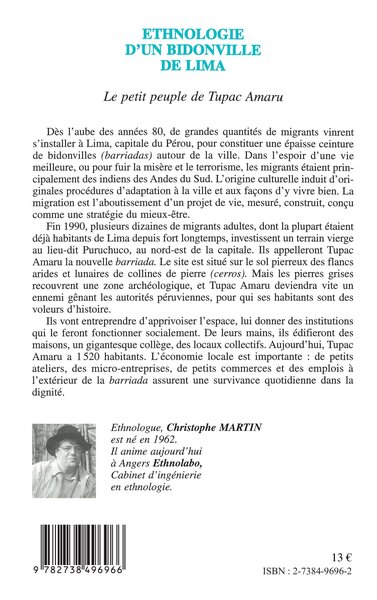 ETHNOLOGIE D'UN BIDONVILLE DE LIMA, Le petit peuple de Tupac Amaru (9782738496966-back-cover)