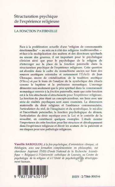 STRUCTURATION PSYCHIQUE DE L'EXPERIENCE RELIGIEUSE, La fonction paternelle (9782738450159-back-cover)