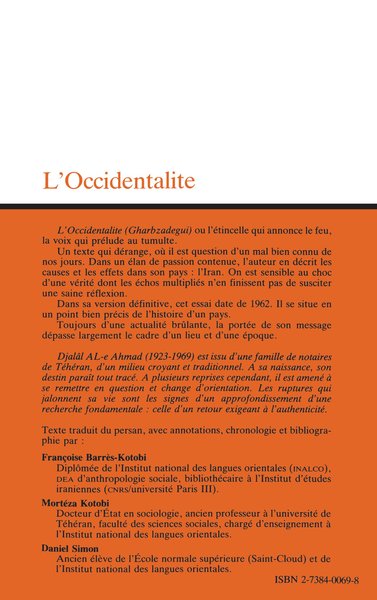 L'Occidentalité - Gharbzadegui (9782738400697-back-cover)