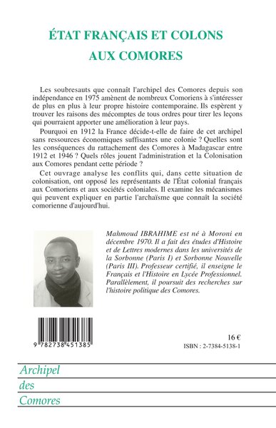 État français et colons aux Comores (1912-1946) (9782738451385-back-cover)