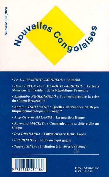 Nouvelles Congolaises, NOUVELLES CONGOLAISES (n° 23-24) (9782738481184-back-cover)
