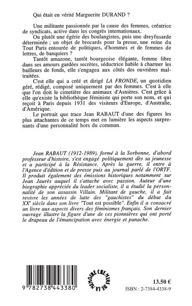 Marguerite Durand (1864-1936), "La Fronde" féministe ou "Le Temps" en jupons (9782738443380-back-cover)