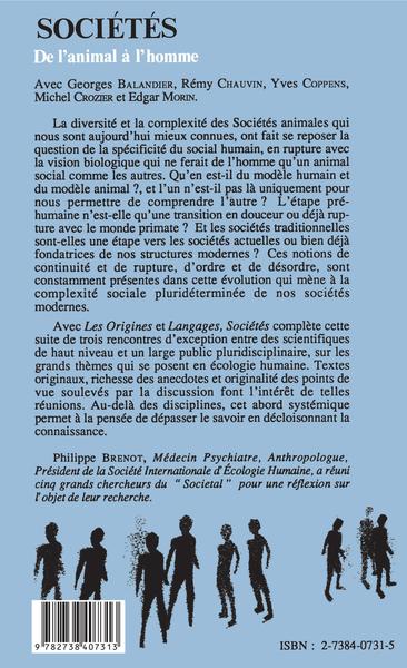 Sociétés, De l'animal à l'homme (9782738407313-back-cover)