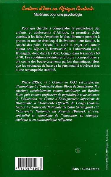 ECOLIERS D'HIER EN AFRIQUE CENTRALE, Matériaux pour une psychologie (9782738482679-back-cover)