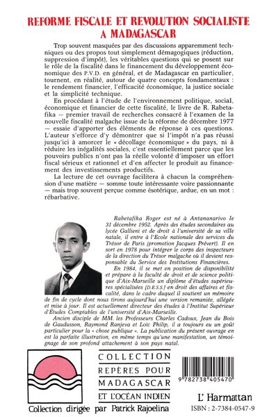 Réforme fiscale et révolution socialiste à Madagascar (9782738405470-back-cover)