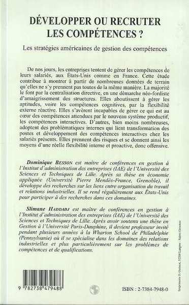 DÉVELOPPER OU RECRUTER LES COMPÉTENCES ?, Les stratégies américaines de gestion des compétences (9782738479488-back-cover)