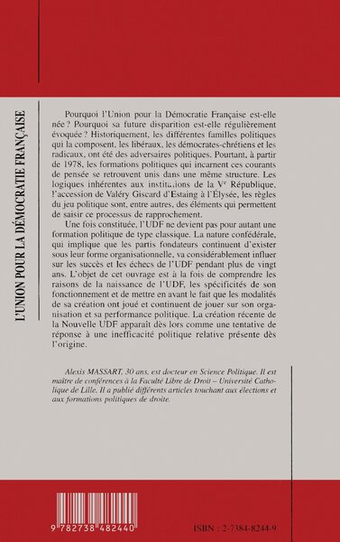 L'UNION POUR LA DÉMOCRATIE FRANÇAISE (UDF) (9782738482440-back-cover)