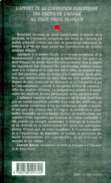 L'APPORT DE LA CONVENTION EUROPEENNE DES DROITS DE L'HOMME AU DROIT FISCAL Français (9782738491725-back-cover)