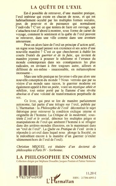 La quête de l'exil, Pratique de l'exil (9782738440938-back-cover)