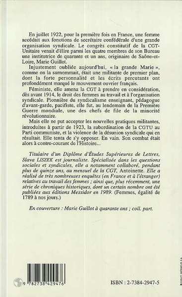 Marie Guillot, De l'émancipation des femmes à celle du syndicalisme (9782738429476-back-cover)