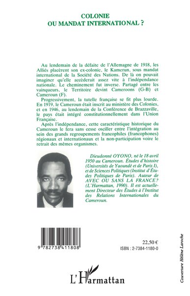 Colonie ou mandat international ?, La politique française au Cameroun de 1919 à 1946 (9782738411808-back-cover)