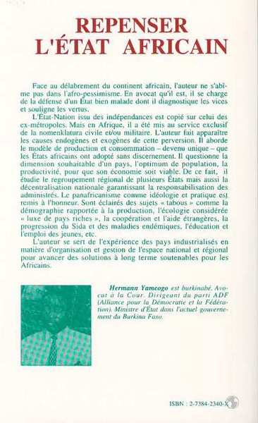 Repenser l'État africain, Ses dimensions et prérogatives (9782738423405-back-cover)