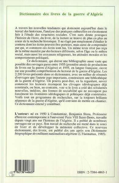 Le dictionnaire des livres de la guerre d'Algérie (9782738448637-back-cover)