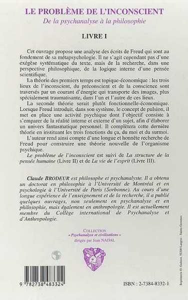 LE PROBLÈME DE L'INCONSCIENT, De la psychanalyse à la philosophie - Livre I (9782738483324-back-cover)