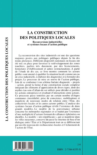 La Construction des Politiques Locales, Reconversions industrielles et systèmes locaux d'action publique (9782738463555-back-cover)