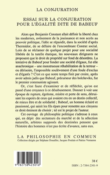 La conjuration, Essai sur la conjuration pour l'égalité dite de Babeuf (9782738423016-back-cover)