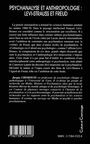 Psychanalyse et anthropologie : Levi-Strauss et Freud (9782738453228-back-cover)