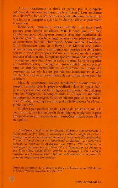 Les incertitudes du colonialisme, Jean Carol à Madagascar (9782738404213-back-cover)