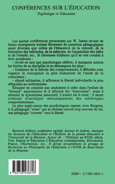 Conférences sur l'éducation, Psychologie et éducation (9782738436818-back-cover)