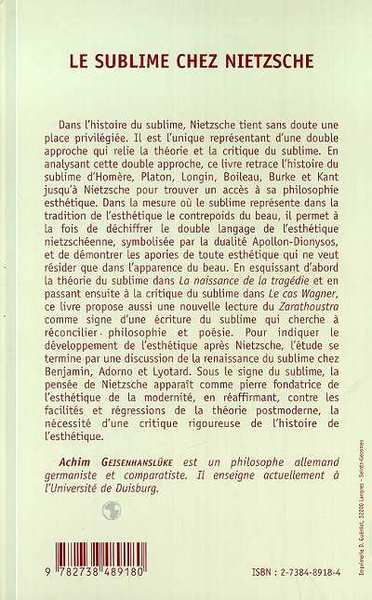 LE SUBLIME CHEZ NIETZSCHE (9782738489180-back-cover)