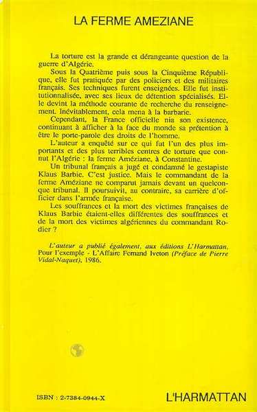 La ferme améziane, Enquête sur un centre de torture pendant la guerre d'Algérie (9782738409447-back-cover)