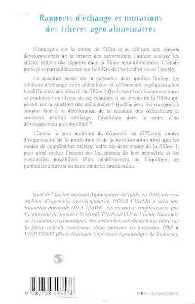 RAPPORTS D'ECHANGE ET MUTATIONS DES FILIERES AGROALIMENTAIRES, Modes de coordination dans la filière d'huile d'olive tunisienne (9782738493538-back-cover)