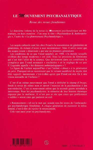 Le Mouvement Psychanalytique, Psychanalyse et anthropologie, Vol. III, 2 (9782738481207-back-cover)