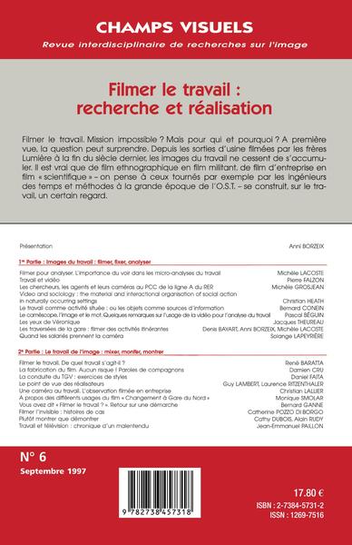 Champs de l'Audiovisuels (anciennement Champs Visuels), Filmer le travail: recherche et réalisation (9782738457318-back-cover)