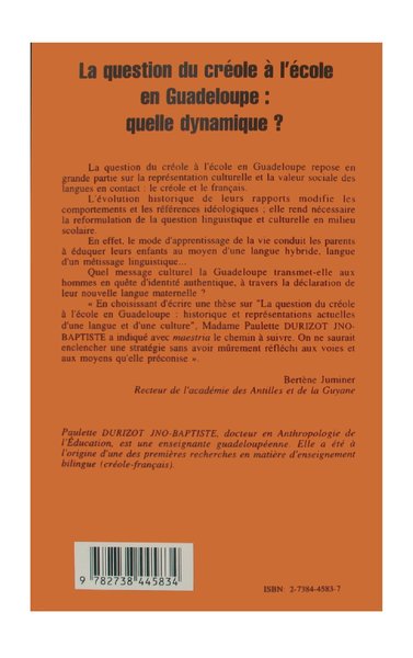 La question du créole à l'école en Guadeloupe (9782738445834-back-cover)