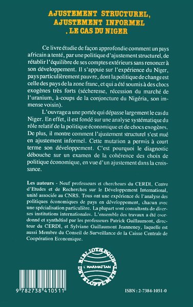 Ajustement structurel, ajustement informel, Le cas du Niger (9782738410511-back-cover)